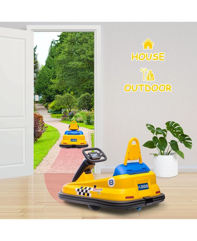 6V Kids Ride-On Bumper Car, 2 Speeds, Twin 15W Motors, 360degree(s) Spinning, Lights, Music and Horn, Electric Toy for Ages 2-6