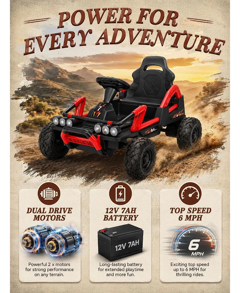 12V Kids Ride-On Car, Battery Powered Electric Vehicle, Dual Motors