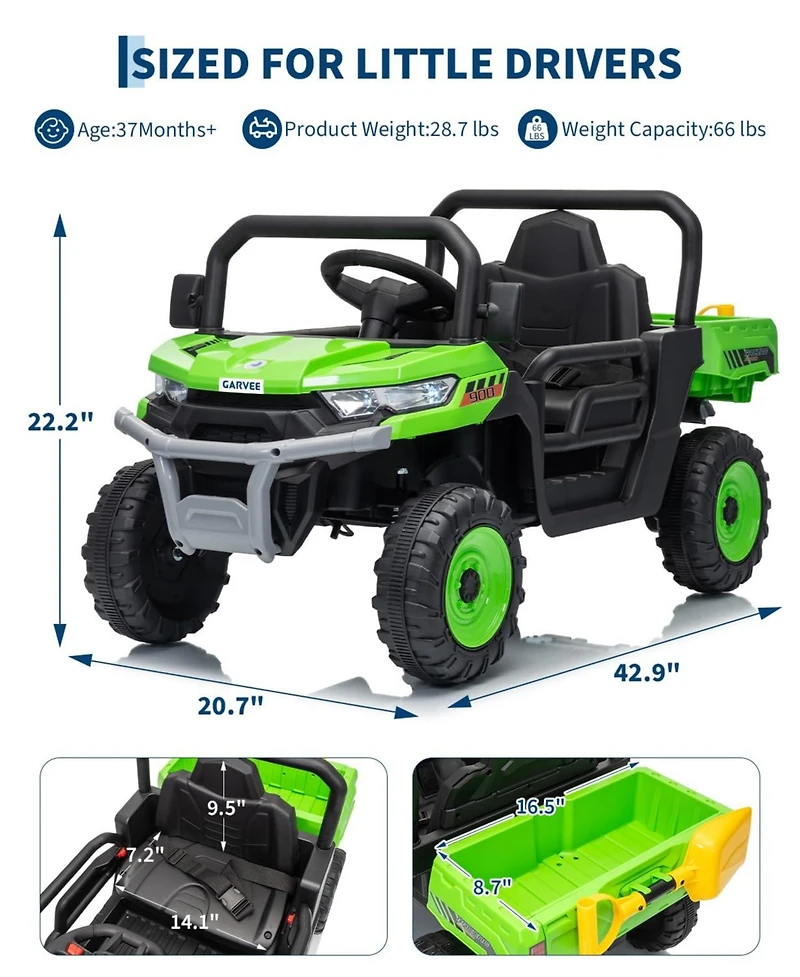 12V Electric Ride-On Dump Truck for Young Users, Parental Remote Control, Single-Seat Construction Toy, Shock Absorbers, Lockable Doors, Headlights
