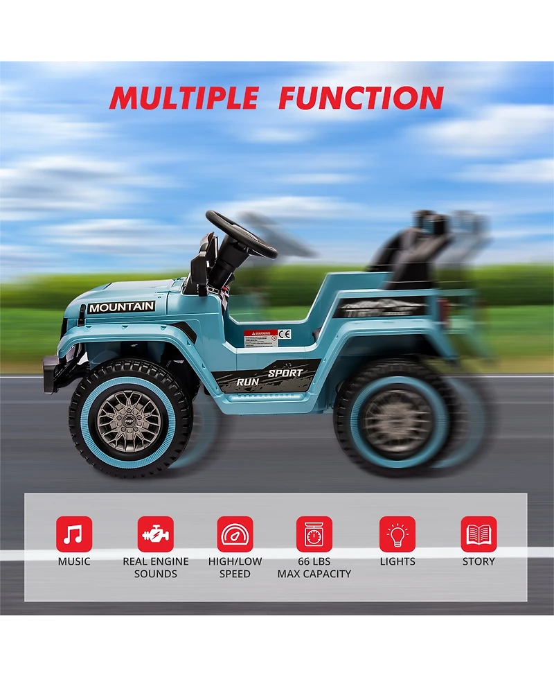 12V Ride-On Truck for Children, Remote Control, Dual Motors, 3 Speeds, Spring Suspension, Led Lights, All-Terrain Electric Vehicle Ages 3-5