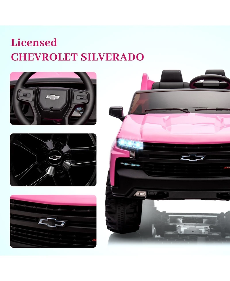 2 Seater Ride On Truck, Licensed Chevrolet Silverado, 3-Speed Electric Car with Remote Control, Spring Suspension, MP3 Music, Led Light for Kids 3-8