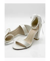 Forever and Always Shoes Women's Althea Pearl Ankle Strap Block Heel Sandal