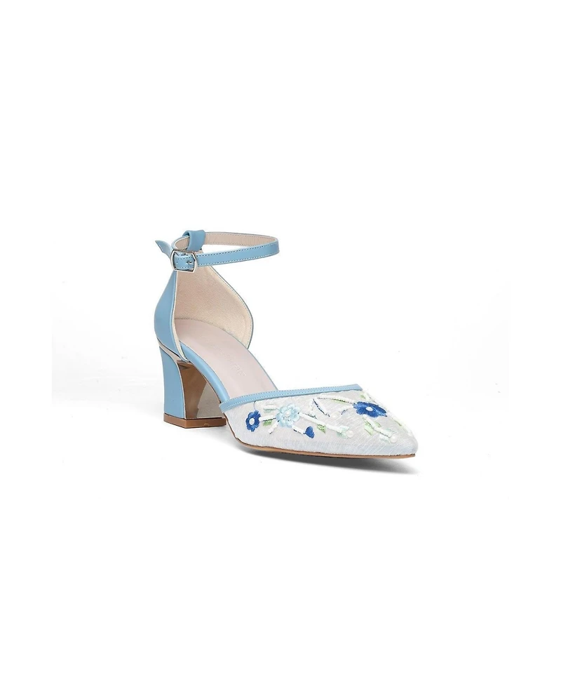 Prologue Shoes Women's Lorelai Block Heel Embroidered Bridal Pump