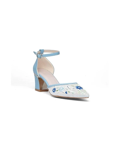 Prologue Shoes Women's Lorelai Block Heel Embroidered Bridal Pump