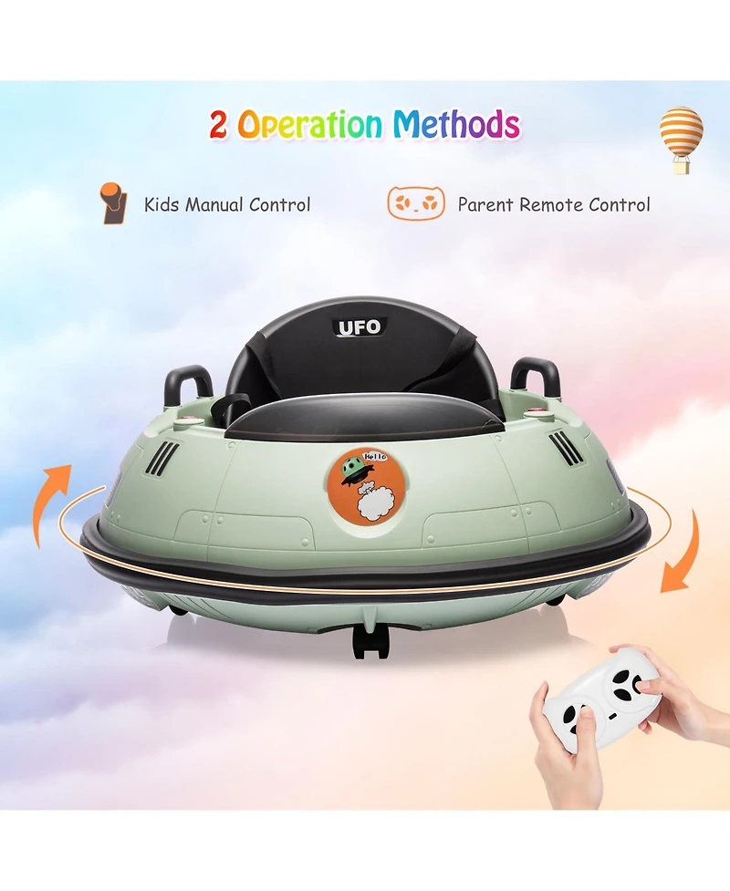 12V Kids Ride On Bumper Car, Battery Powered 360degree(s) Spin Toy with Dual Motors for Indoor Outdoor Fun, Blue/Green/Pink/White, Ages 3-6