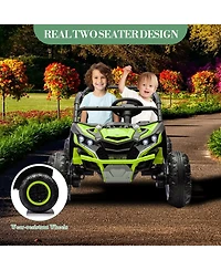 24V Kids Ride On Utv with Remote Control, 4WD Battery Powered Off Road Toy with Safety Bar for Outdoor Fun, Green, Ages 3-6