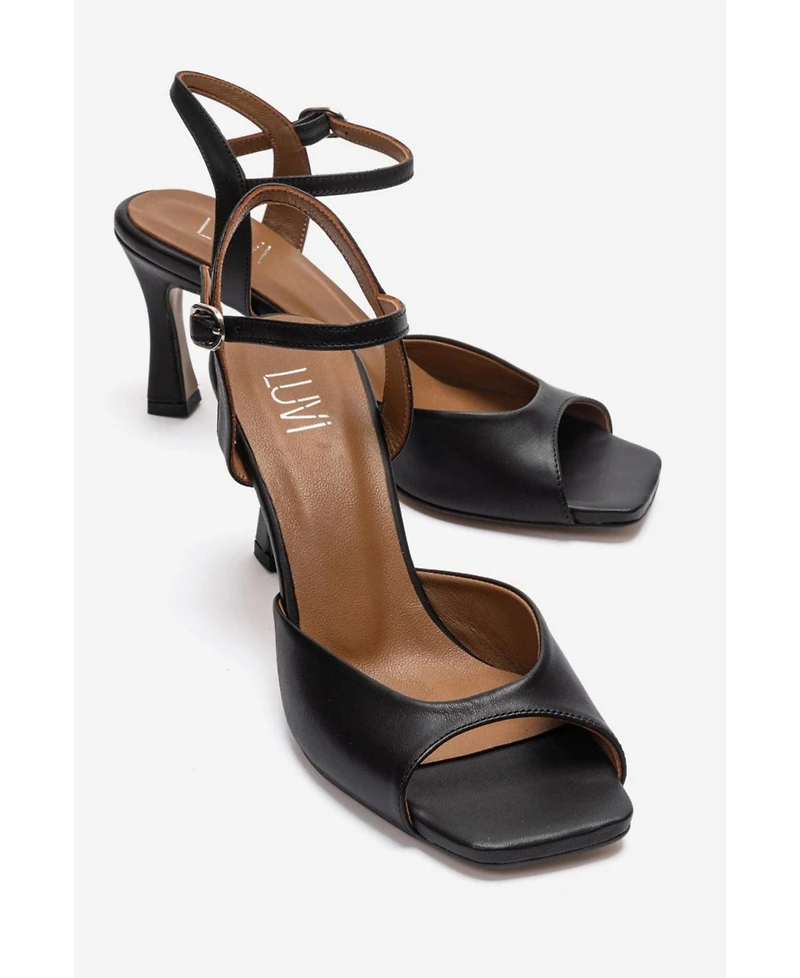 Forever and Always Shoes Women's Elvia Leather Stiletto Ankle Strap Sandal