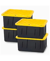 Homz 15 Gallon Durabilt Storage Container with Snap Lid, Black/Yellow (4 Pack)