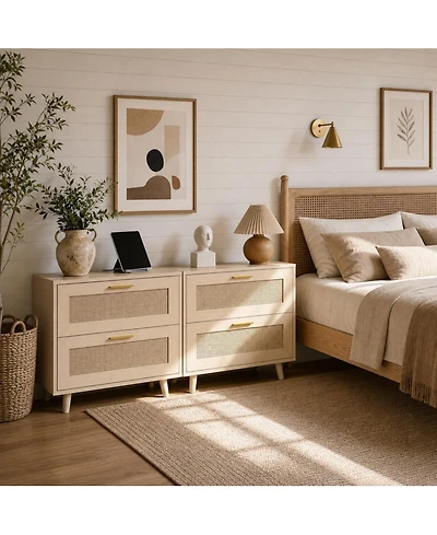Rattan Nightstands Set of 2