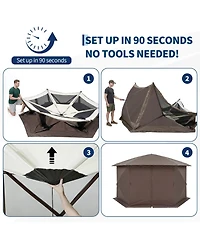 13 x Ft Hexagonal Pop Up Gazebos with Mosquito Netting, Outdoor Screen House Canopy for Patio, Camping, Backyard, Green/Khaki