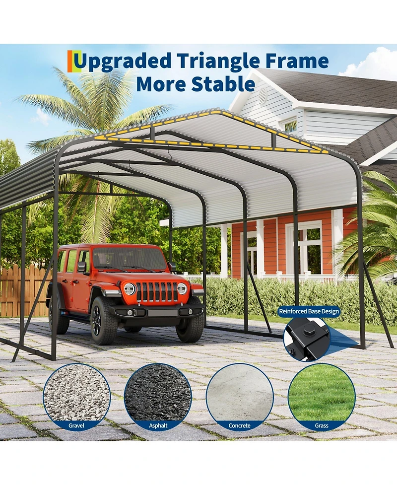 12 x 20 Ft Carport, Heavy Duty Metal Car Canopy with Steel Frame and Lockable Storage, for Car Truck Boat Driveway Patio, Gray