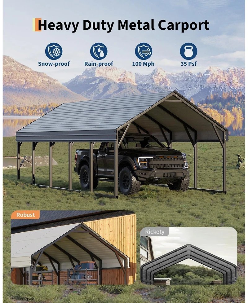 12' x 26' Metal Carport with Diagonal Braces, Heavy Duty Vehicle Shelter for Parking Driveway Boat and Rv, Black