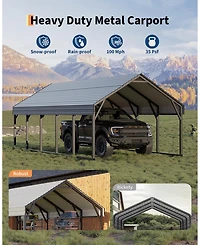 12' x 26' Metal Carport with Diagonal Braces, Heavy Duty Vehicle Shelter for Parking Driveway Boat and Rv, Black