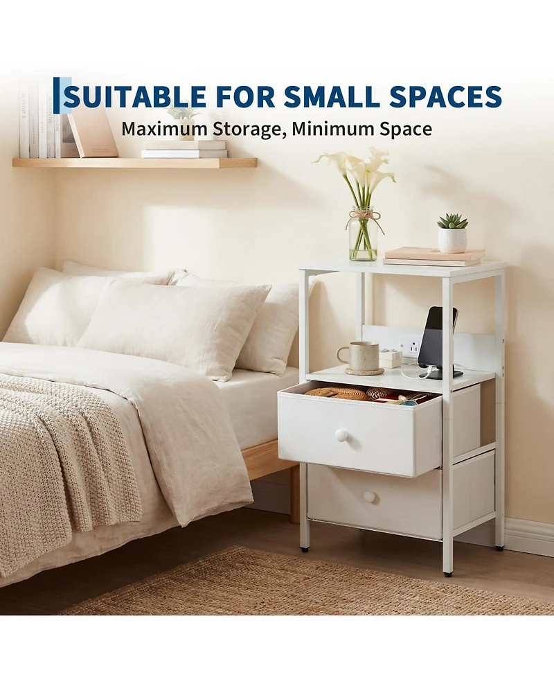 16 x 12 x 24 in Nightstand with 2 Drawers and Shelf, Engineered Wood Metal Frame Bedside Table for Bedroom Living Room, White