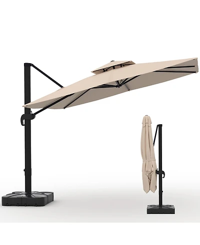 10 x 10 Ft Cantilever Patio Umbrella, Square Double Vented Offset Shade Umbrella with Fillable Base, 360 Degree Rotation for Backyard, Poolside
