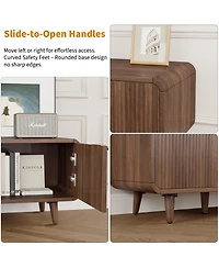 Mid-Century Media Console with Fluted Panel Doors, Adjustable Inner Shelves, Low Profile Tv Stand for TVs Up to 65 Inch for Living Room, Bedroom