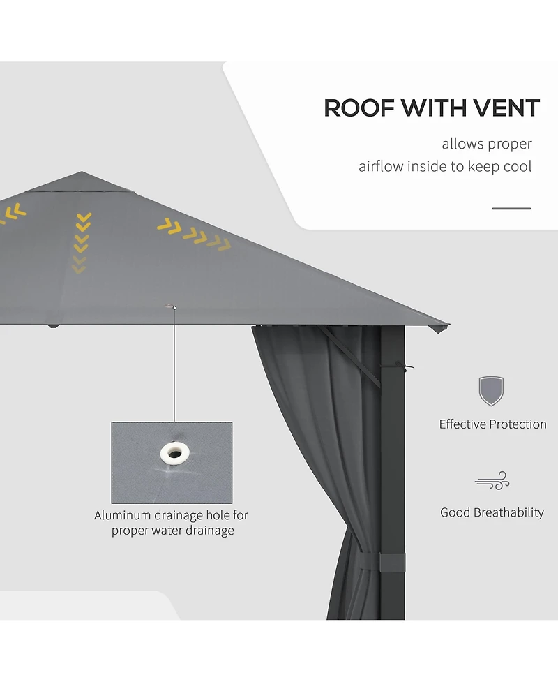 Outsunny Patio Gazebo 10' x 10' Outdoor Soft Top Canopy Tent with Zippered Mesh Sidewalls, Privacy Curtains, Netting Black