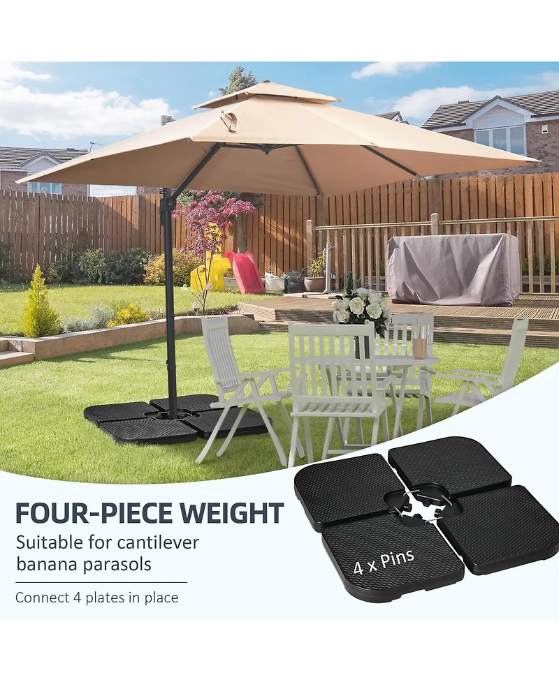 Outsunny 4-Piece 175lb Cantilever Patio Umbrella Base Weights for Offset Hanging Umbrella, Fasteners, Hdpe Water or Sand Filled Umbrella Weights for C