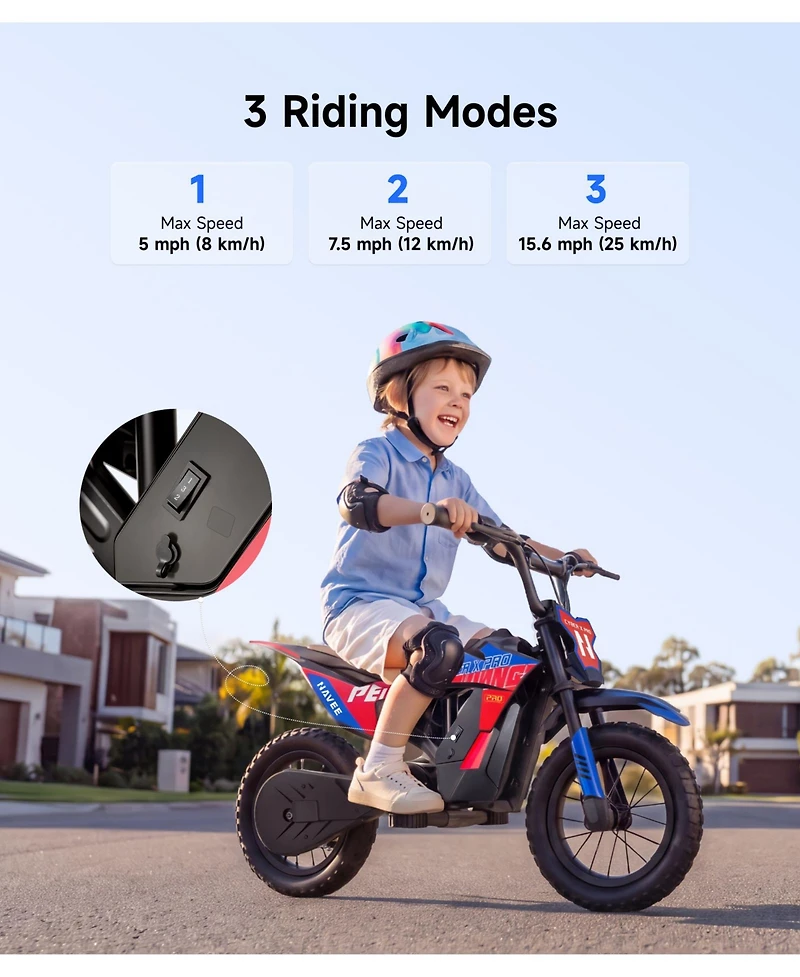 Navee Electric Dirt Bike for Ages 4-7, 6.25 Miles Max Range, 9.4 Mph Speed, 150W Mid-Drive Motor