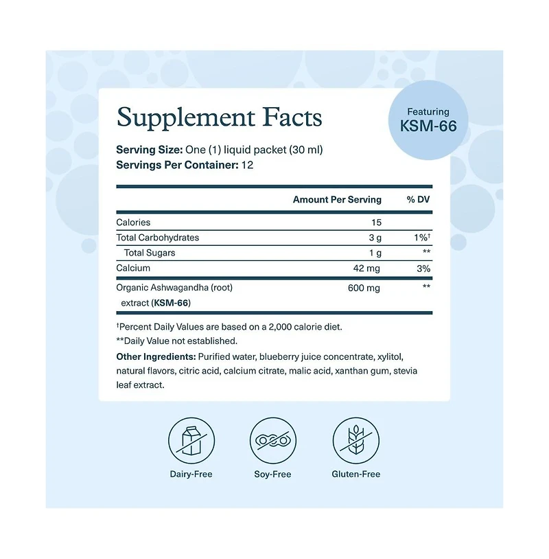 Youtheory Ashwagandha Liquid Blueberry 600 mg 12 Pouches