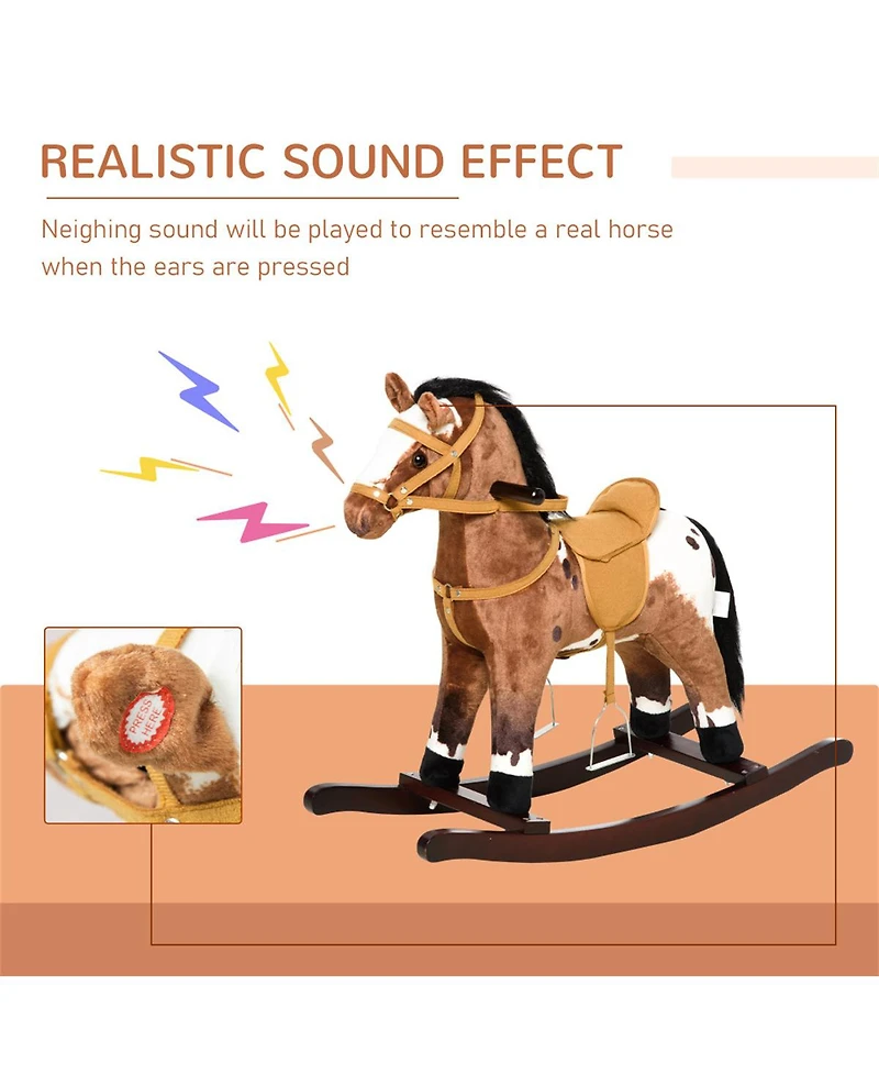 Yobtop Plush Metal Rocking Horse with Electronic Neighing and Galloping Sounds, Up to 88 lbs, Ages 3+