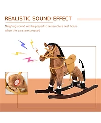 Yobtop Plush Metal Rocking Horse with Electronic Neighing and Galloping Sounds, Up to 88 lbs, Ages 3+