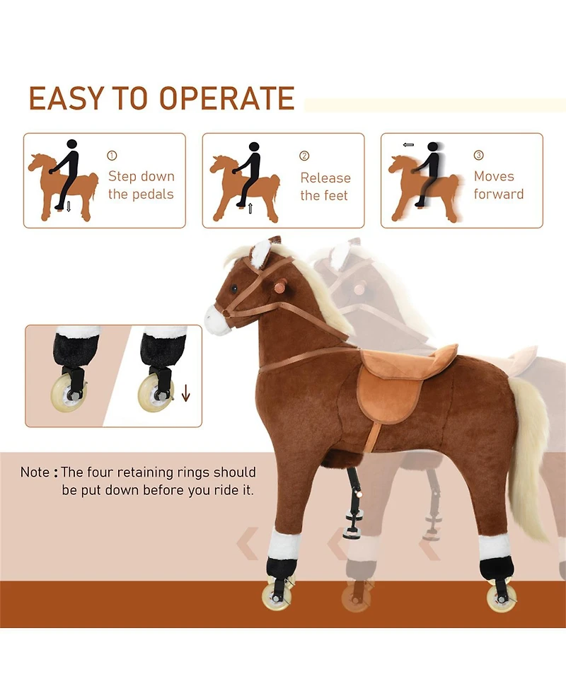 Yobtop Ride-On Walking Horse Plush with Rolling Wheels Riding Toy, 130 lbs, Ages 5+
