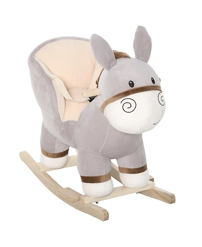 Yobtop Kids Plush Rocking Donkey with Sound, Wooden Base Seat, Safety Belt, Toddler Rocker Toy