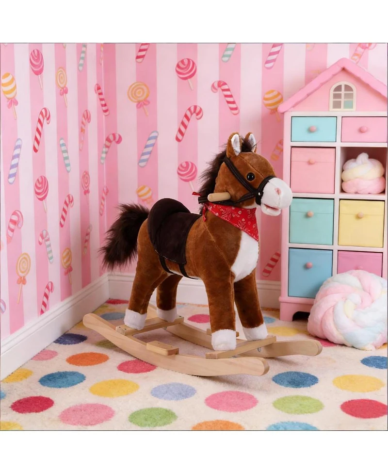 Yobtop Plush Rocking Horse with Realistic Galloping Sounds, 88 lbs Capacity, Ages 3+