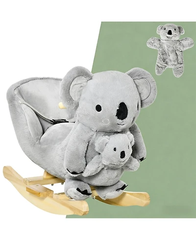Yobtop Koala-shaped Rocker - Kids Rocking Horse with Realistic Sounds, Soft Plush Body, Sturdy Metal Frame, Balance Development