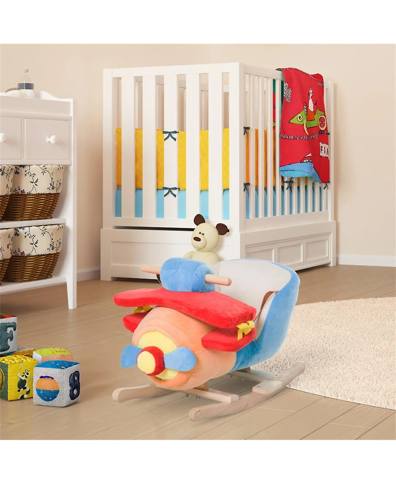Yobtop Kids Wooden Plush Airplane Rocking Chair with Lullaby, Ages 18 Months+