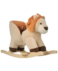 Yobtop Lion Wooden Plush Rocking Horse with Roaring Sound, Ages 3-4