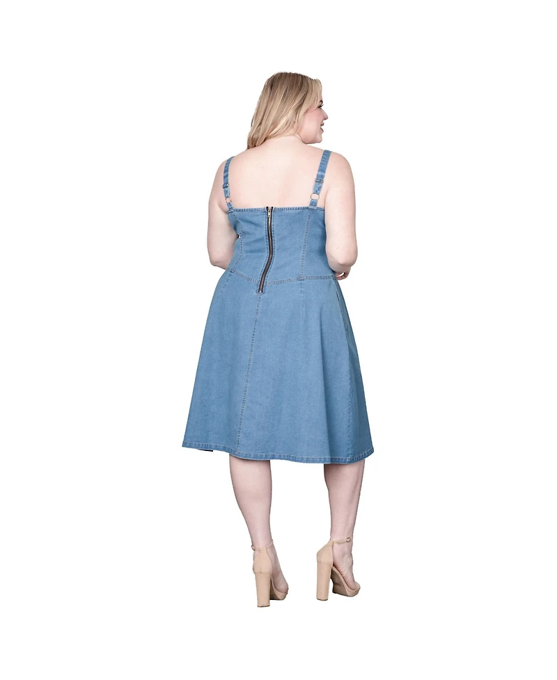 Standards & Practices Women's Denim Square Neck Sleeveless Midi Dress