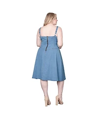 Standards & Practices Women's Denim Square Neck Sleeveless Midi Dress