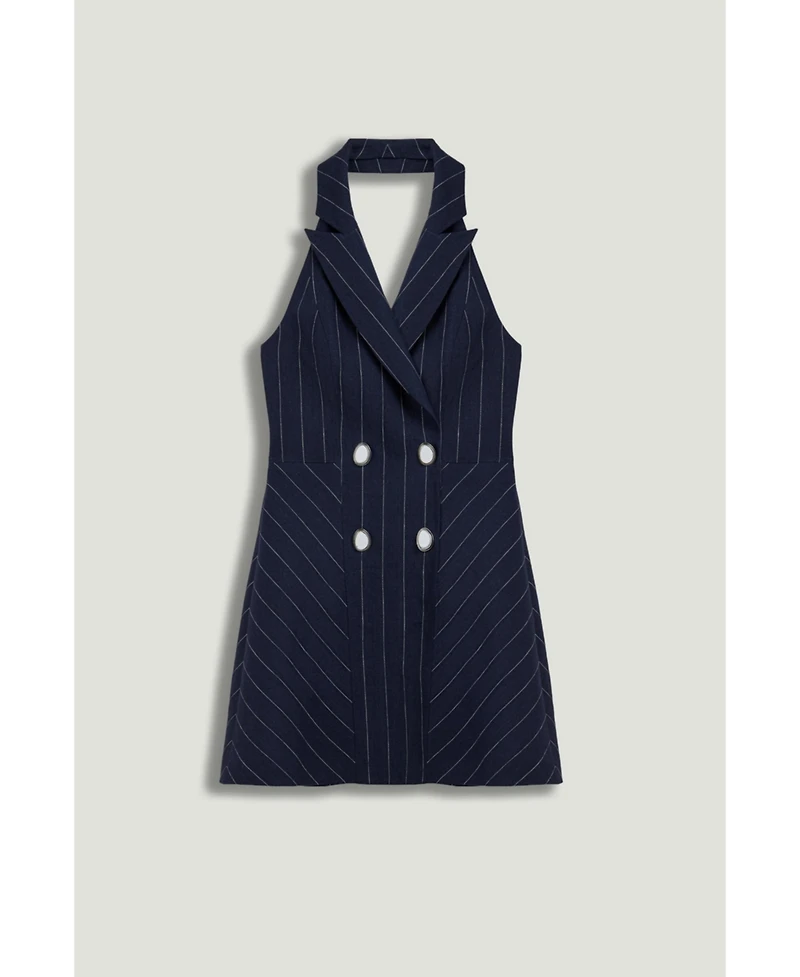 Nocturne Women's Pinstripe Double-Breasted Halter Mini Dress