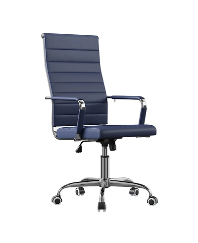homfan Ergonomic Office Desk Chair, 1 Piece Set Executive Ribbed Mid-Back Pu Leather Conference Room Chair Adjustable Swivel with Arms