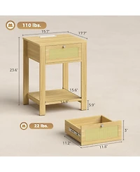 Homcom End Table Set of 2 with Charging Station, Bed Side Tables, Natural