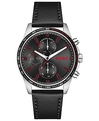 Hugo Boss Men's Drift Quartz Multi Black Calfskin Leather Watch 43mm