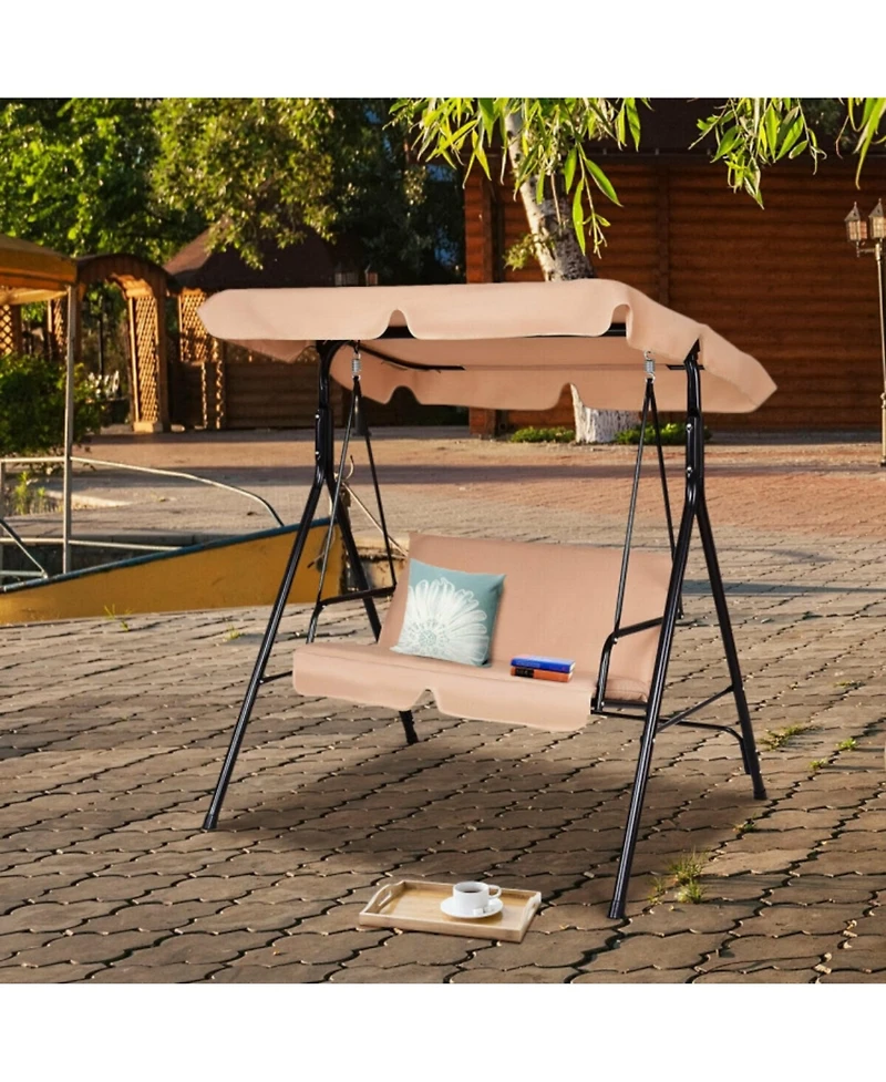 Clihome Loveseat Cushioned Patio Steel Frame Swing Glider