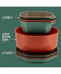 Piscifun 9 Piece Nesting Outdoor Camping Tableware Set With Mixing Bowl Portion Markings