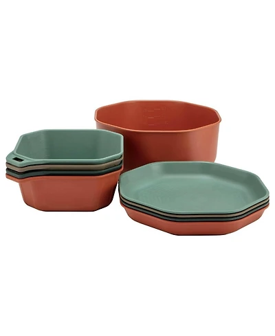 Piscifun 9 Piece Nesting Outdoor Camping Tableware Set With Mixing Bowl Portion Markings