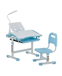 Sugift Adjustable Height Kids Study Desk and Chair Set with Table Lamp and 0-40degree(s) Tilted Desktop