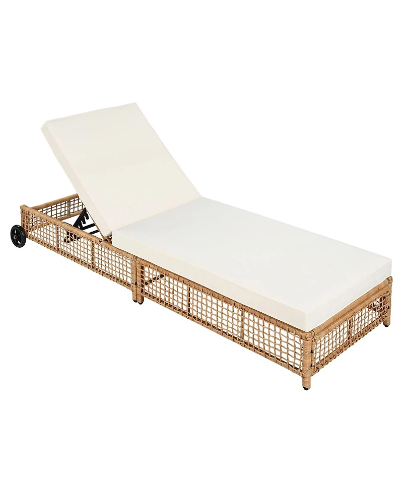 Mondawe Outdoor Rattan Chaise Lounge Chair with Cushion and Wheels