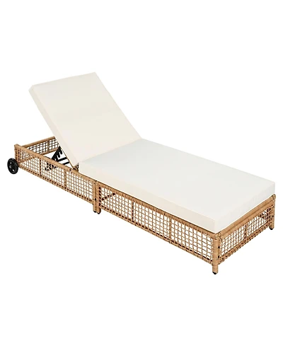 Mondawe Outdoor Rattan Chaise Lounge Chair with Cushion and Wheels