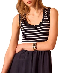 Mint Velvet Women's Striped Scallop Trim A-Line Dress