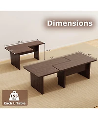 Gymax Modular Coffee Table Set of 2 L Shaped Center Tables for Home Office Apartment
