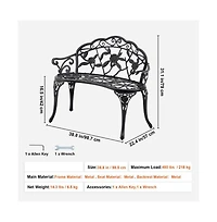 Slickblue Metal Patio Bench with Backrest Outdoor Seating for Garden and Yard