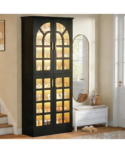 Tribesigns Tall Shoe Cabinet with Doors,Led Lights, 8-Tier,Adjustable