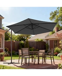 Sonkuki 10 Feet Outdoor Patio Hanging Offset Cantilever Umbrella, Umbrella with Cross Base