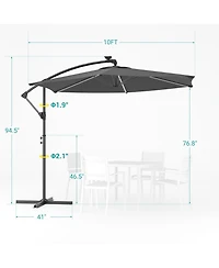 Sonkuki 10 Feet Outdoor Patio Hanging Offset Cantilever Umbrella with Solar Led Lights Cross Base
